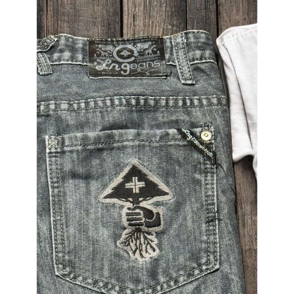 LRG Lifted Research Group Black Washed Out Denim Boys Y2K Grunge Skate 90s